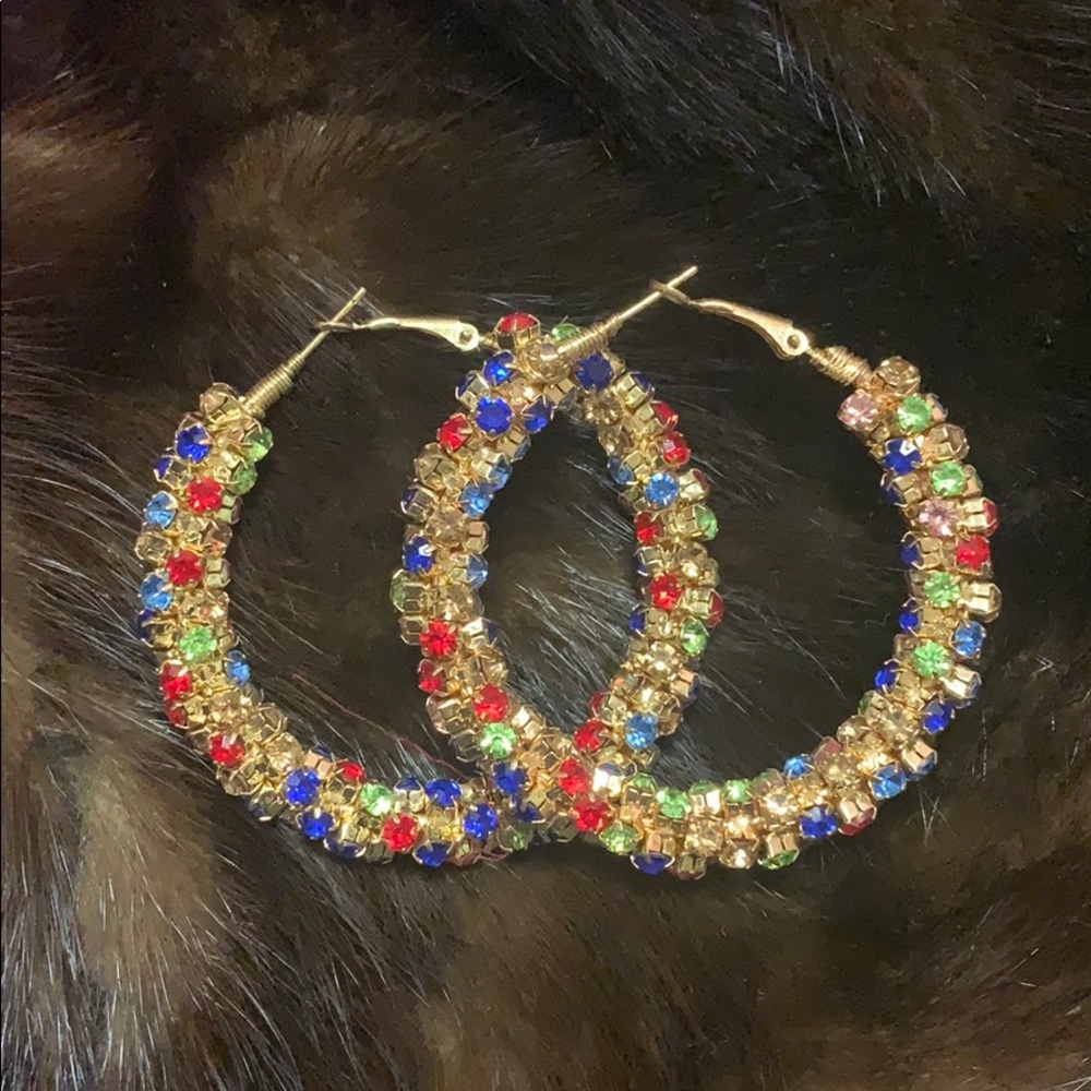 Rainbow studded hoop earrings